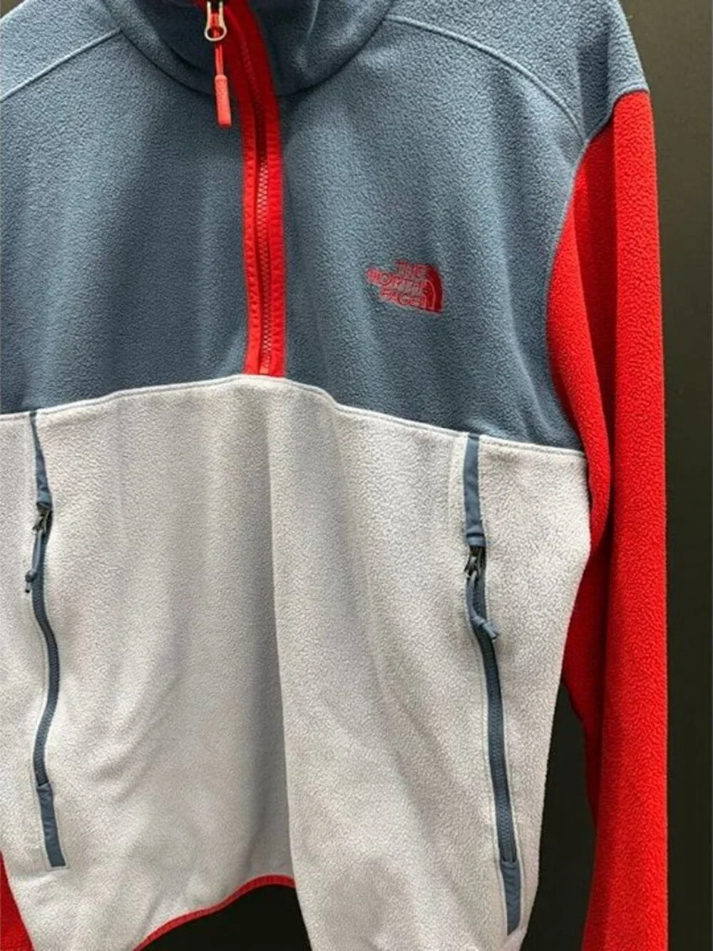 The North Face Red and Blue Vintage Fleece Half Zip Sweatshirt